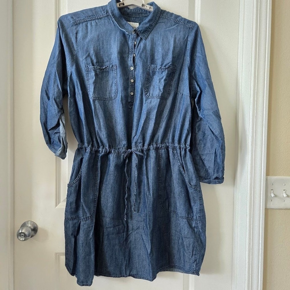 Sonoma Women Dress Chambray Drawstring Waist Cotton Lyocell Casual Blue 1X - Picture 2 of 7
